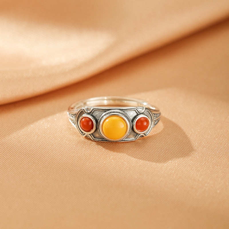 Bague Ambre - Trésor Ancien, Argent Plaqué Or