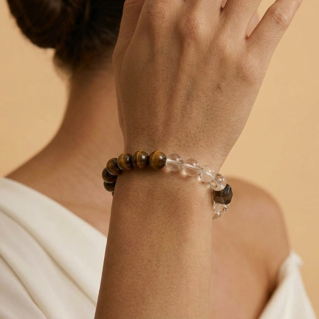 Bracelet Citrine et Œil de Tigre – Lumière Abondante, Argent