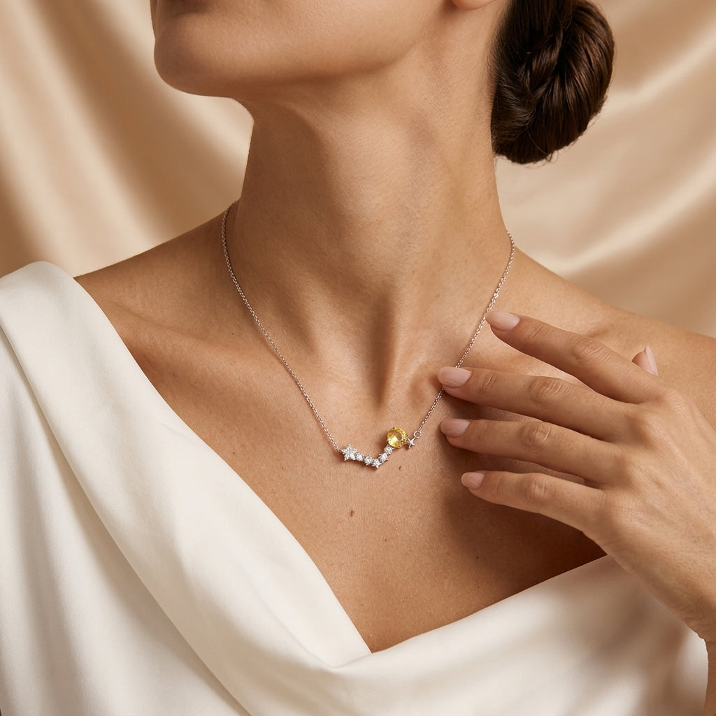 Collier Citrine – Constellation Dorée, Argent
