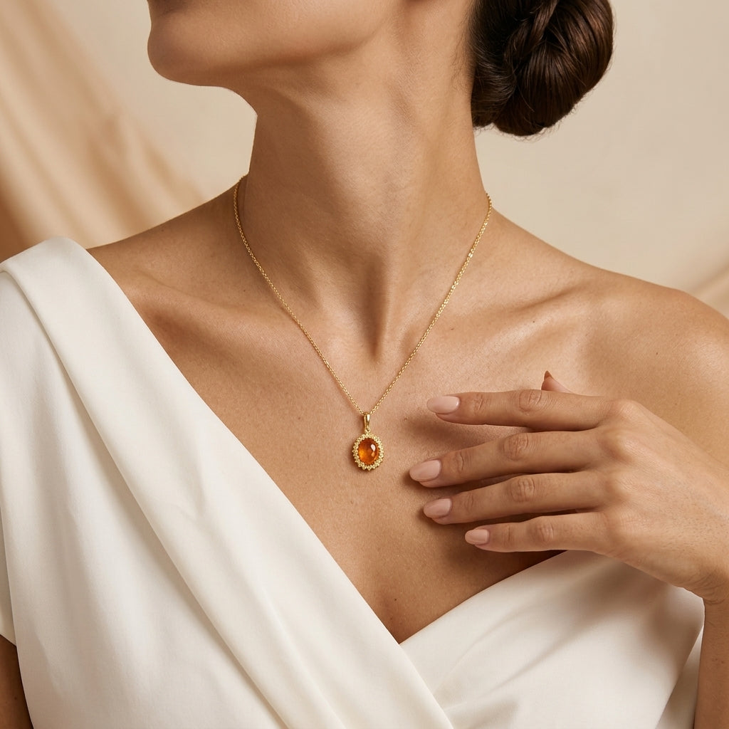 Collier Citrine – Beauté Solaire, Argent Plaqué Or