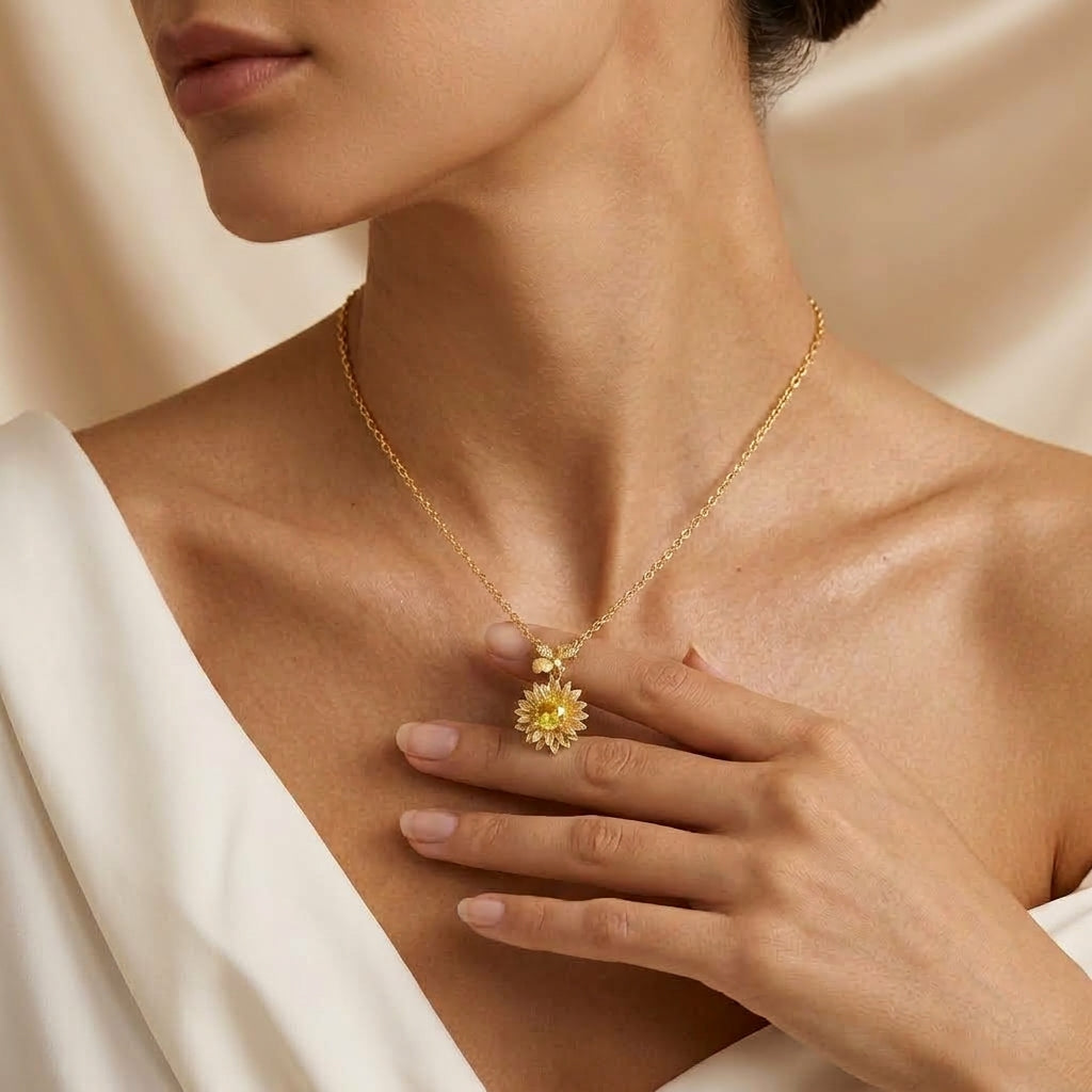 Collier Citrine – Rayon de Soleil, Argent Plaqué Or 10K