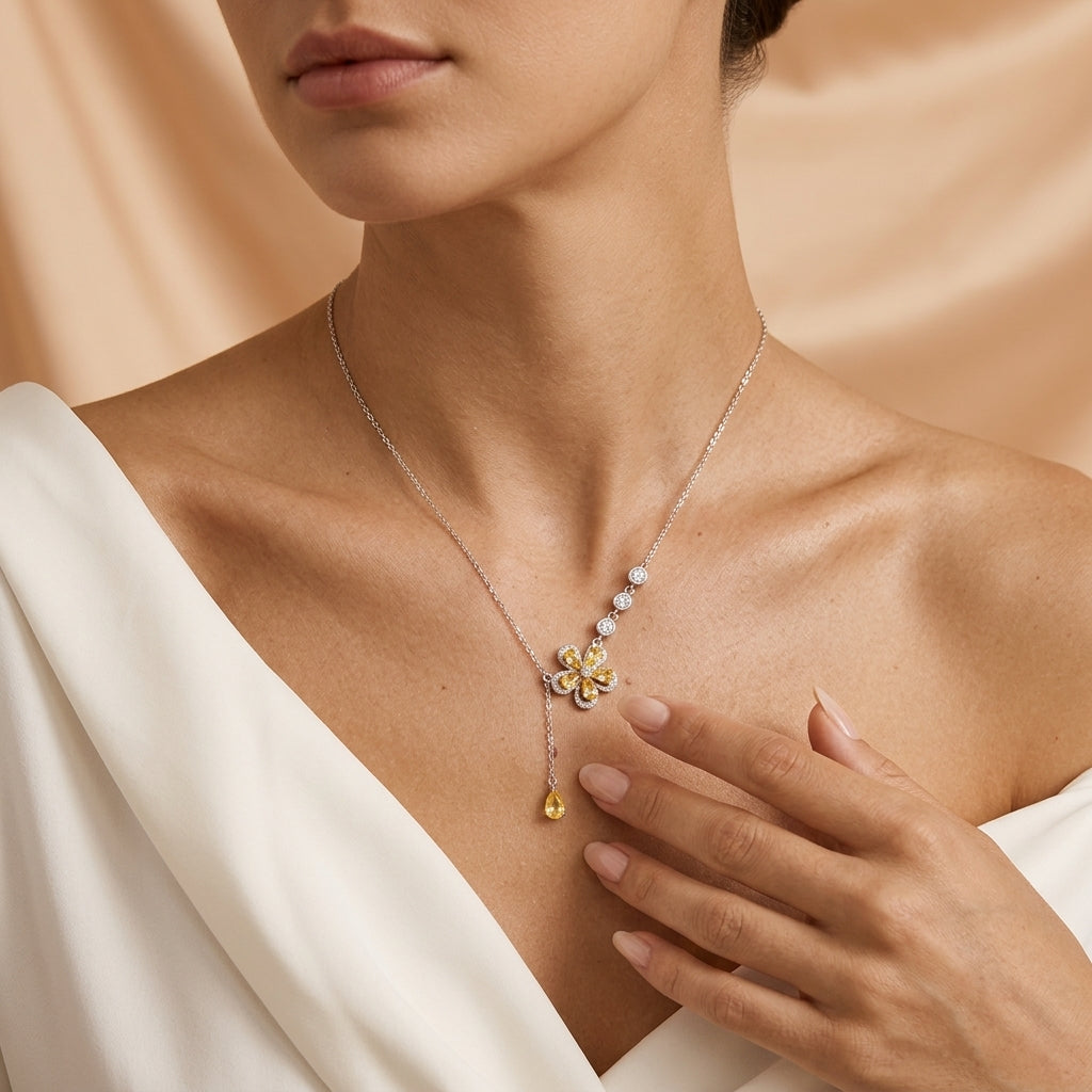 Collier Citrine – Pétale Lumineux, Argent