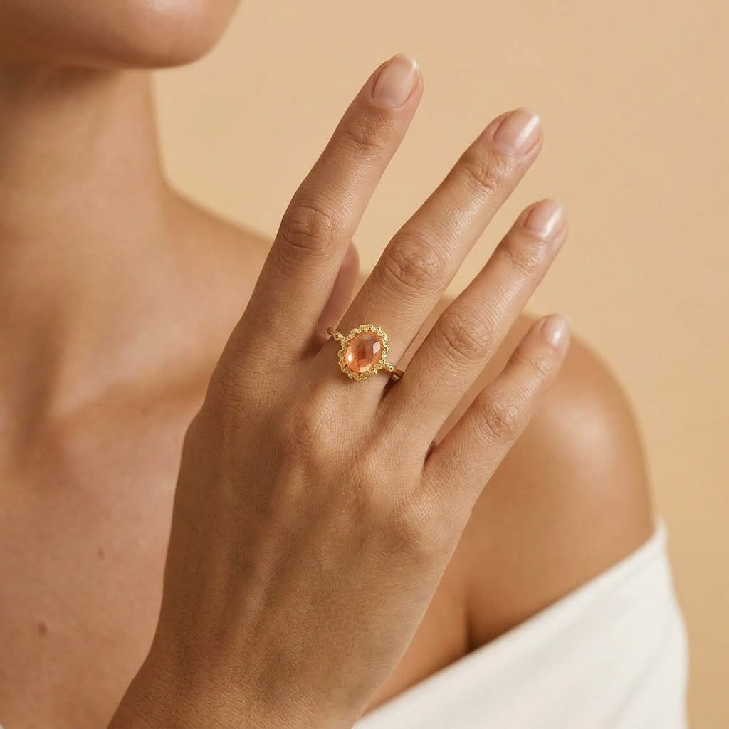 Bague Citrine – Beauté Solaire, Argent Plaqué Or