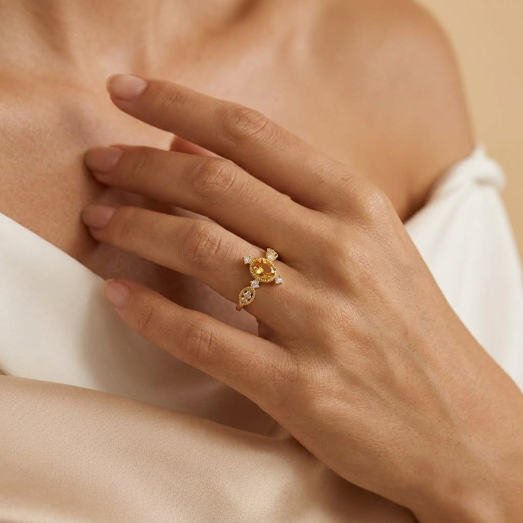 Bague Citrine - Rosée Dorée, Argent Plaqué Or