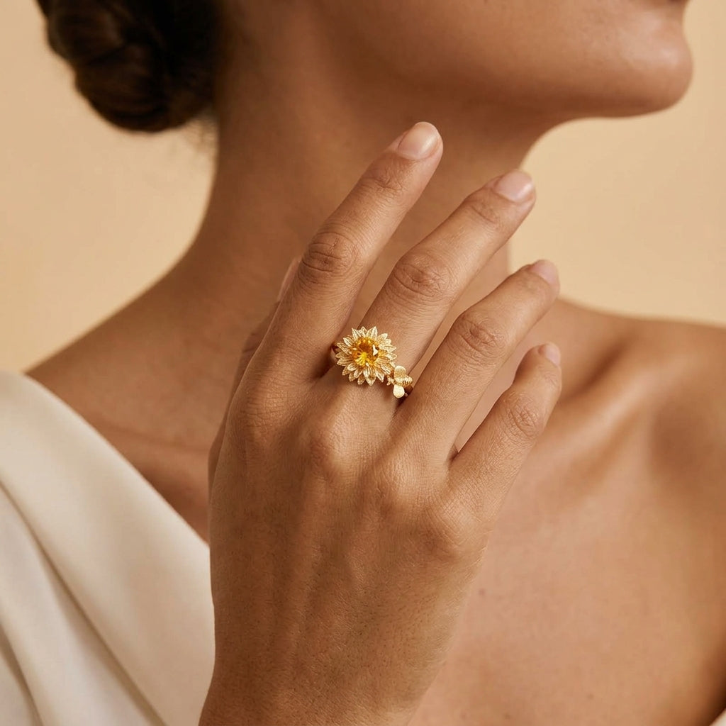 Bague Citrine – Rayon de Soleil, Argent Plaqué Or
