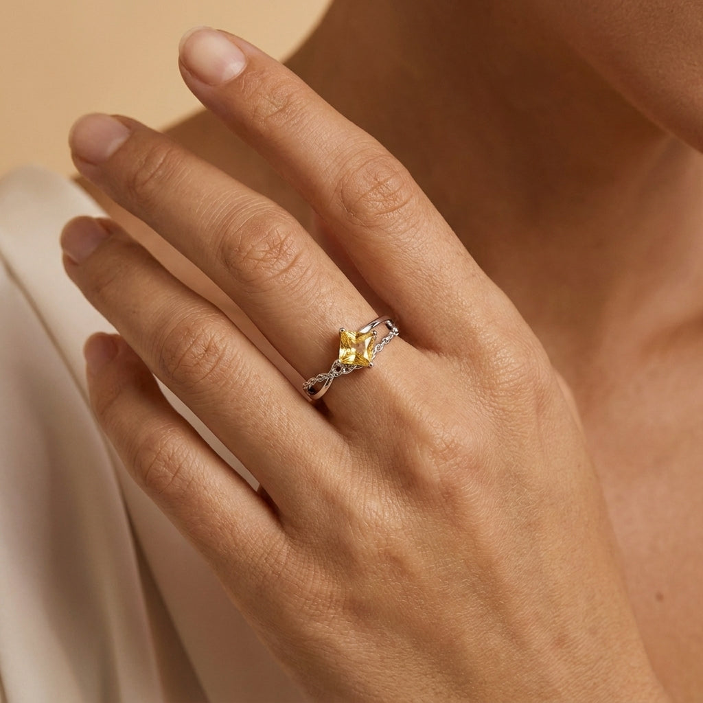 Bague Citrine – Jardin de Lumière, Argent