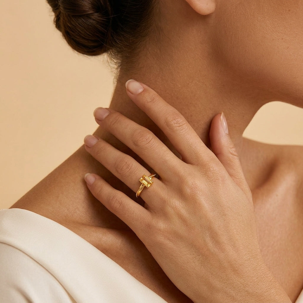 Bague Citrine – Murmure Doré, Argent Plaqué Or