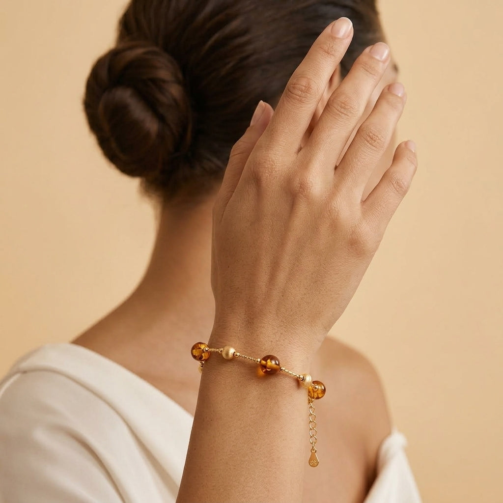 Bracelet Ambre – Lueur d’Ambre, Argent Plaqué Or