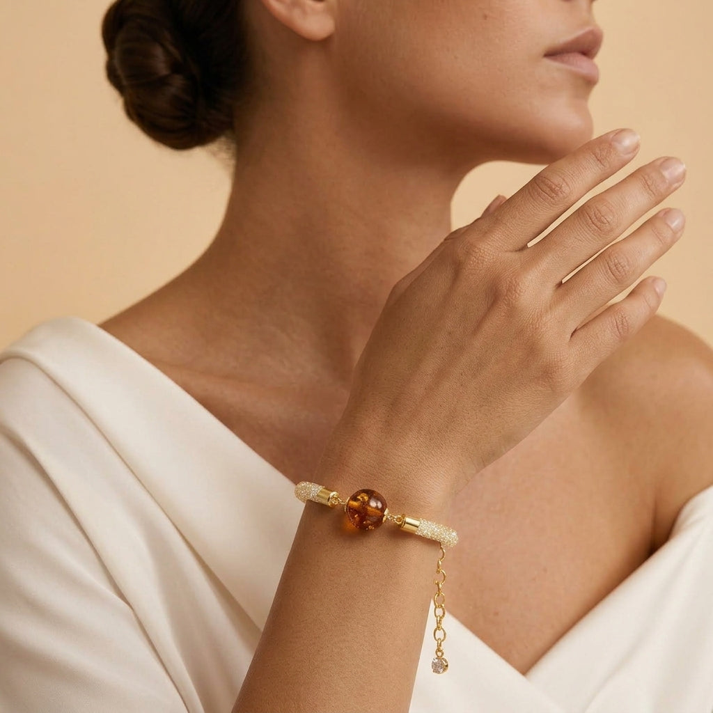 Bracelet Ambre et Citrine – Talisman d’Ambre, Argent Plaqué Or