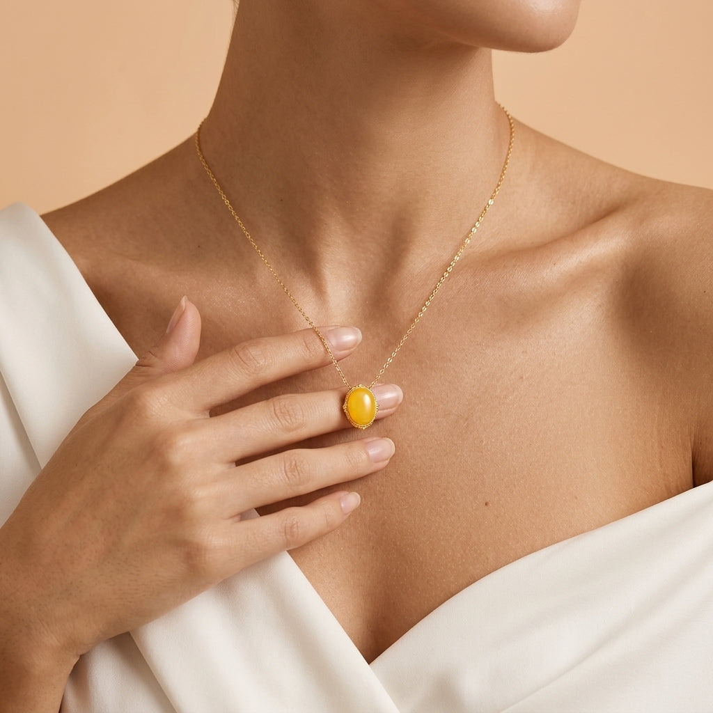 Collier Ambre – Éclat Ambré, Argent Plaqué Or