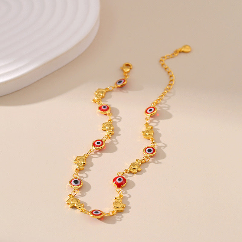 Bracelet de Cheville – Œil Rouge Démoniaque, Plaqué Or
