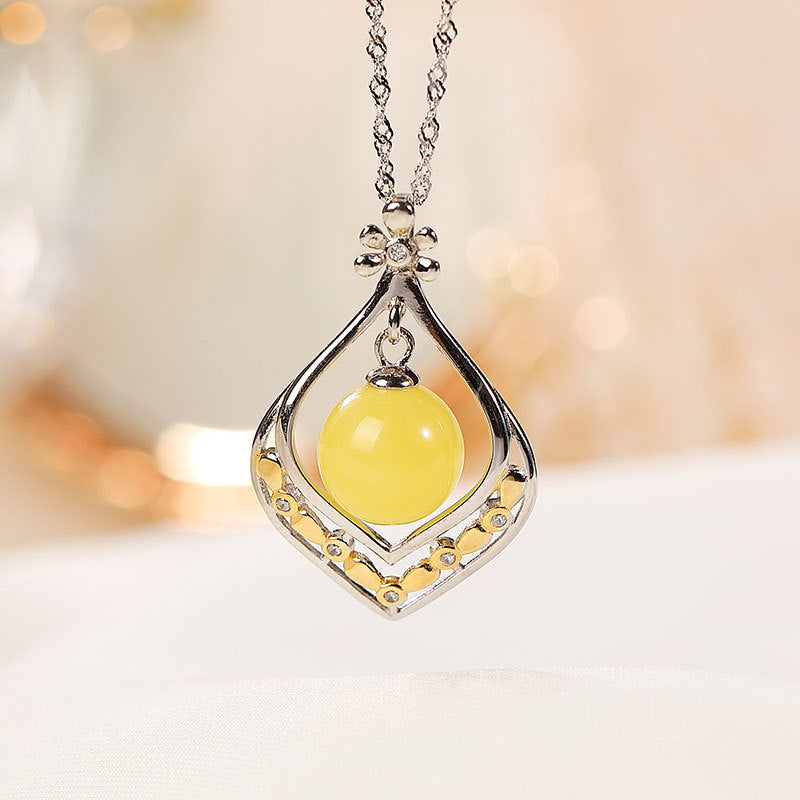 Collier Ambre – Goutte de Soleil, Argent