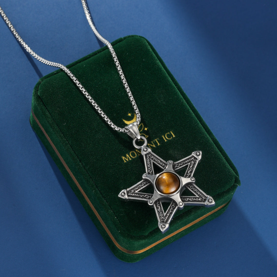 Collier Homme Œil de Tigre – Pentacle Sacré