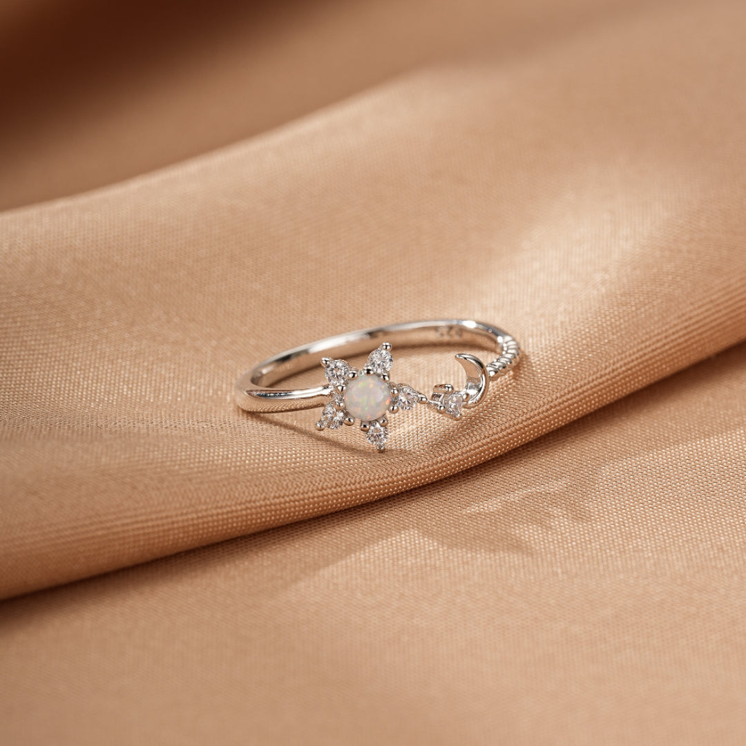 Bague Opale – Lune Stellaire, Argent