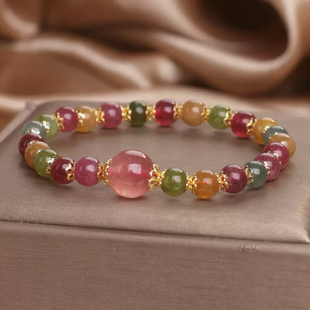 Bracelet Tourmaline et Quartz Fraise – Harmonie Lumineuse