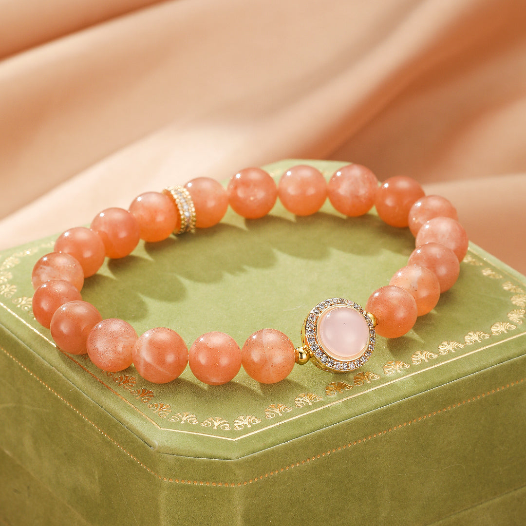 Bracelet Pierre de Soleil et Quartz Rose  Aura Tendre