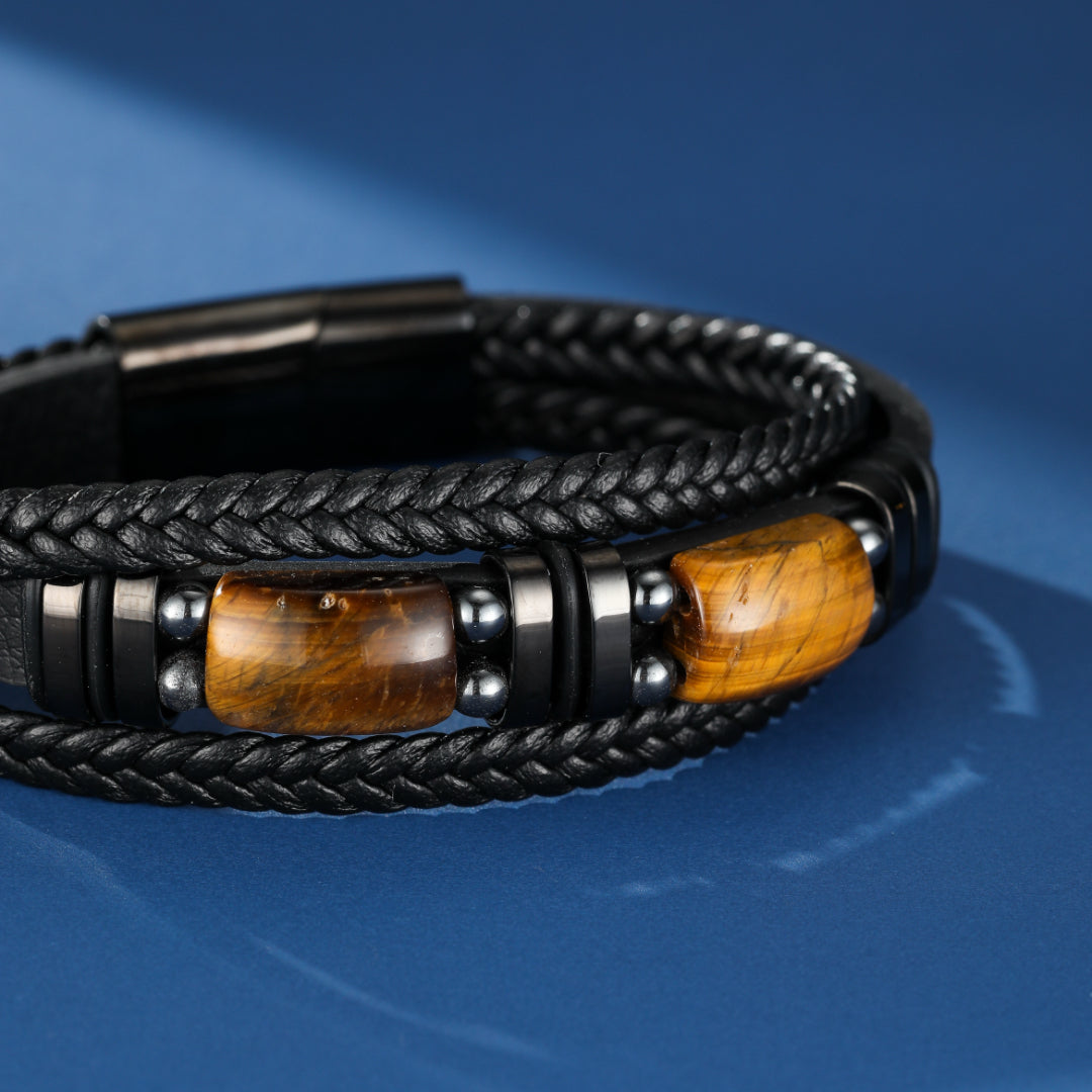 Bracelet Homme Œil de Tigre et Hématite – Fusion Guerrière