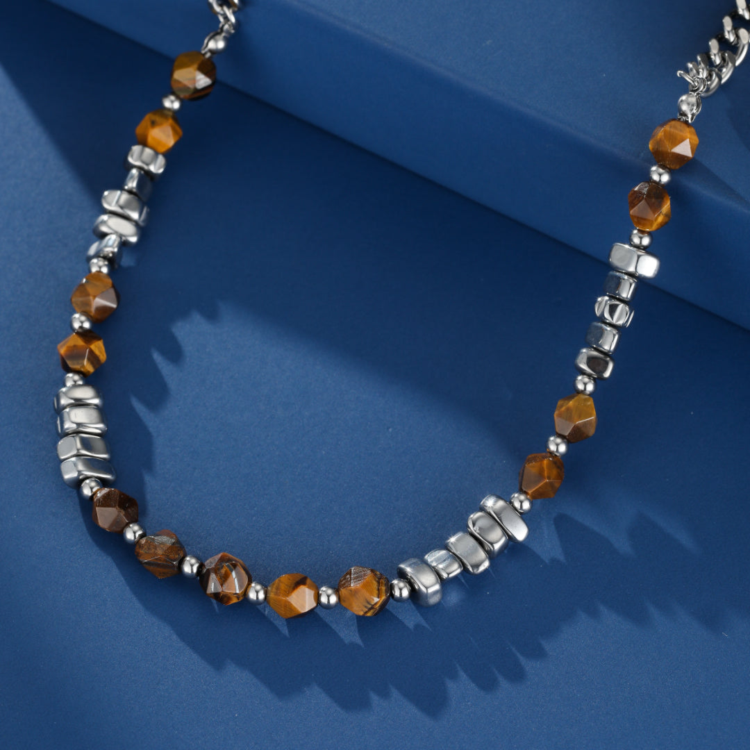 Collier Homme Hématite et Œil de Tigre – Sillage Solaire