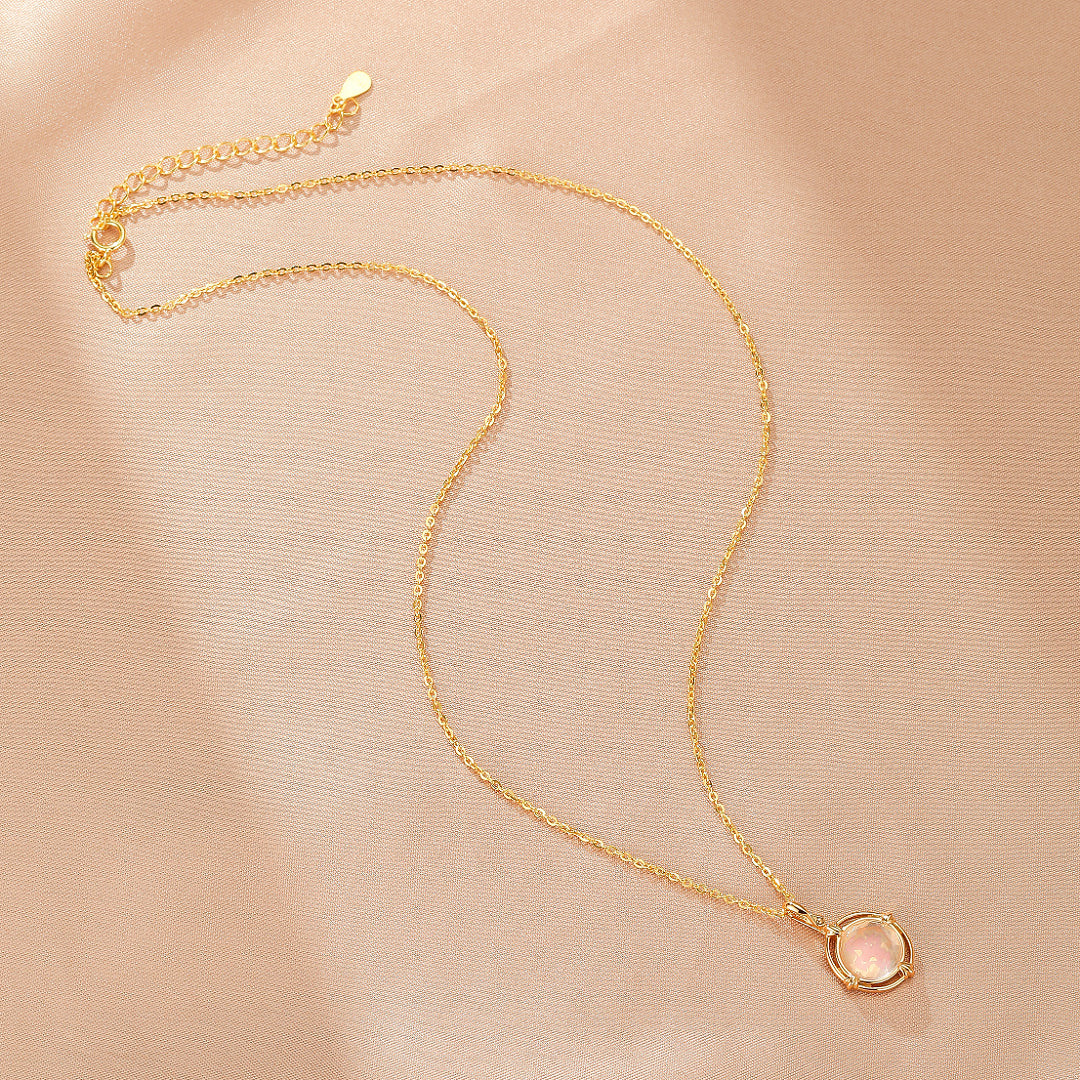 Collier Quartz Rose – Aura Radieuse, Argent Plaqué Or 10K