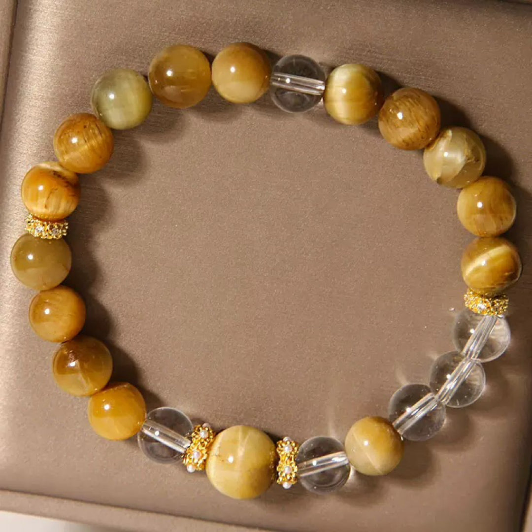 Bracelet Œil de Tigre et Cristal de Roche – Force Féminine