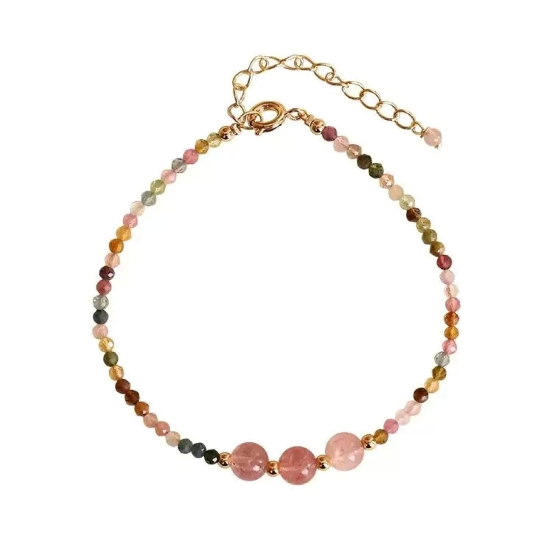 Bracelet Tourmaline et Quartz Fraise – Délicate Énergie