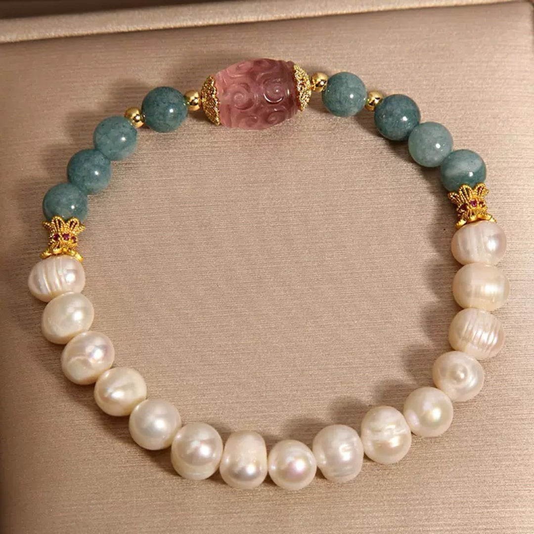 Bracelet Jade, Perle et Fluorite – Sérénité Céleste