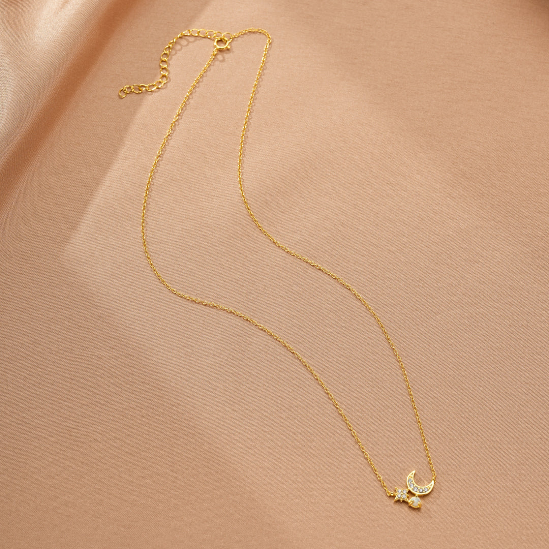 Collier Opale – Éclat de Lune, Argent Plaqué Or 18K