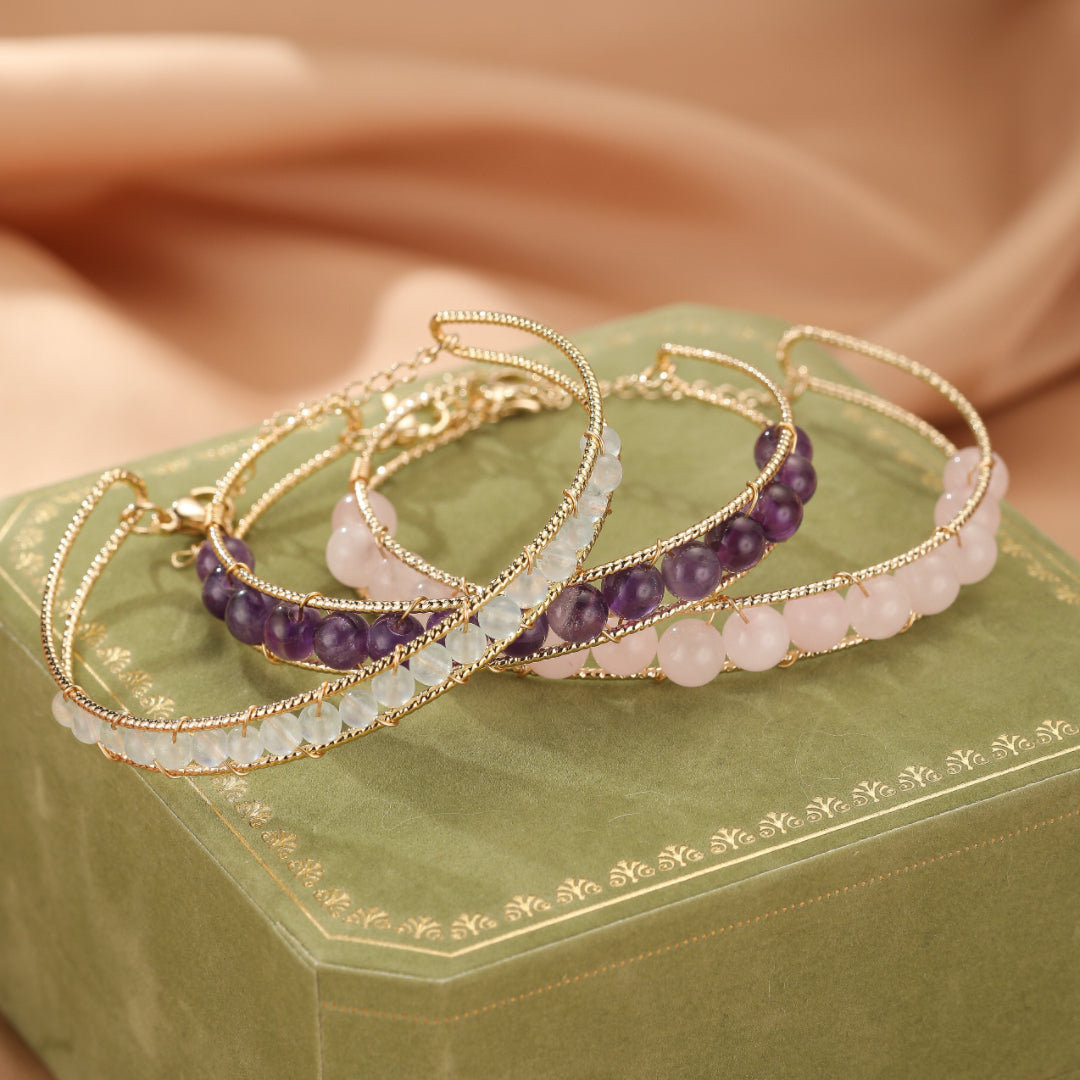 Bracelet Quartz Rose, Améthyste ou Aigue-Marine – Beauté Énergétique