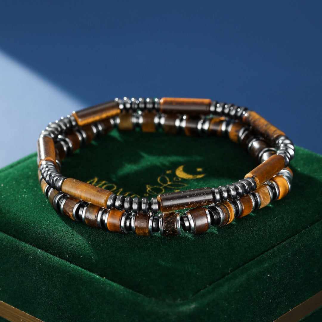 Bracelet Homme Œil de Tigre et Hématite – Duo Magnétique