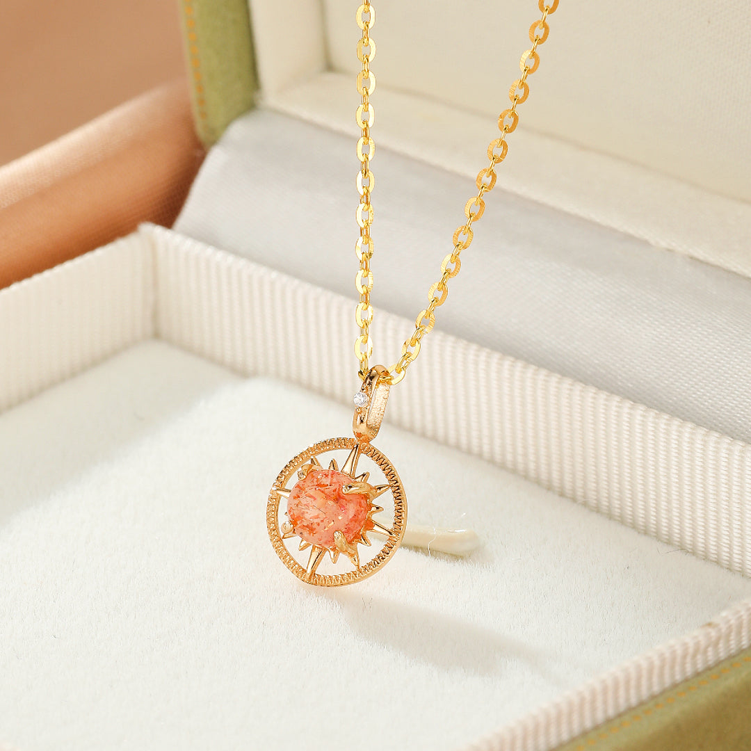 Collier Pierre de Soleil – Aurore Rayonnante, Argent Plaqué Or