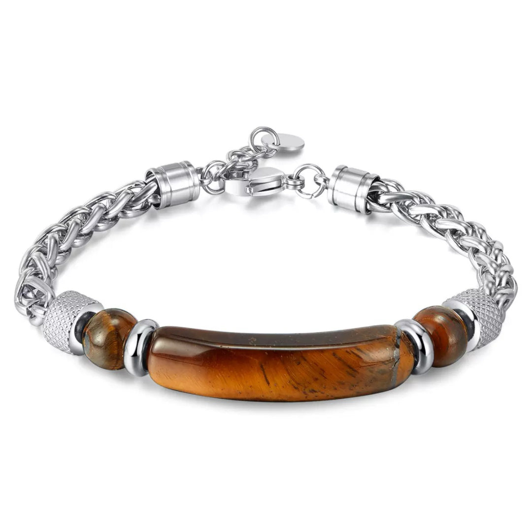 Bracelet Homme Œil de Tigre et Obsidienne – Lame Spirituelle