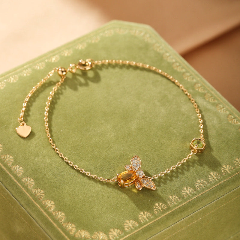 Bracelet Citrine et Péridot - Vol Lumineux, Argent Plaqué Or