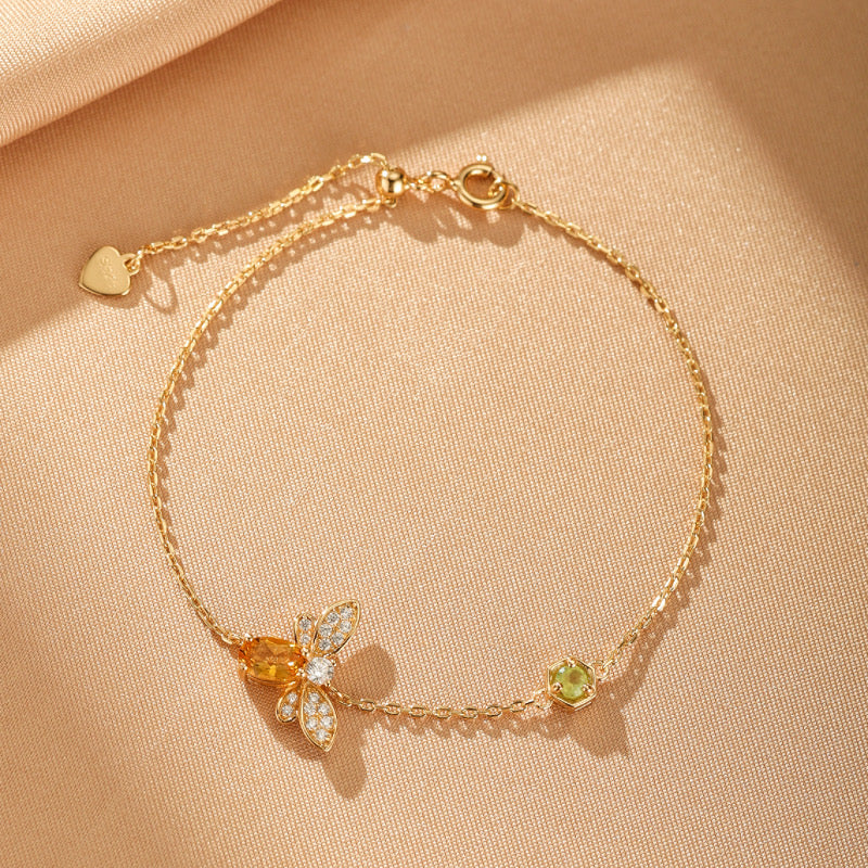 Bracelet Citrine et Péridot - Vol Lumineux, Argent Plaqué Or