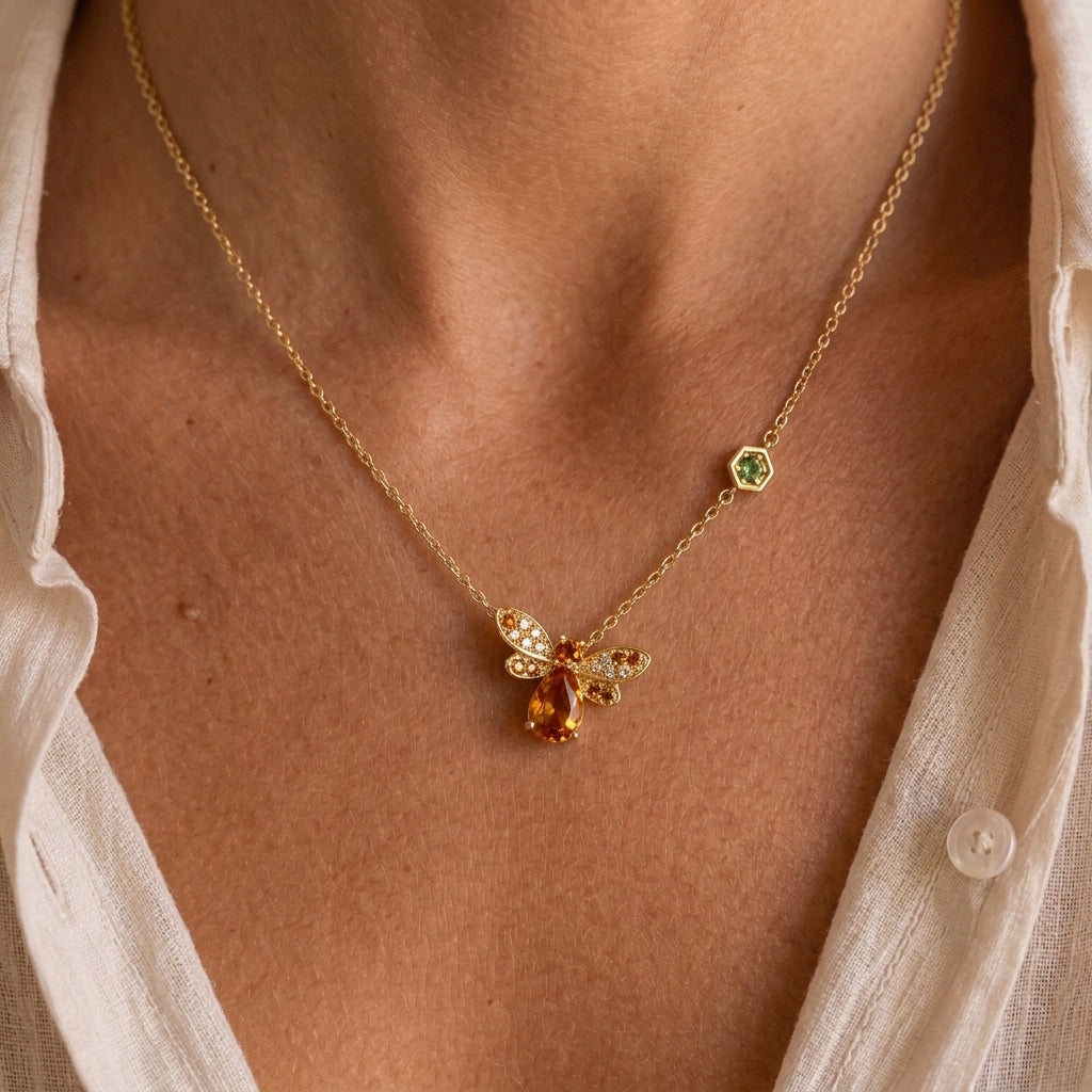Collier Citrine et Péridot - Vol Lumineux, Argent Plaqué Or