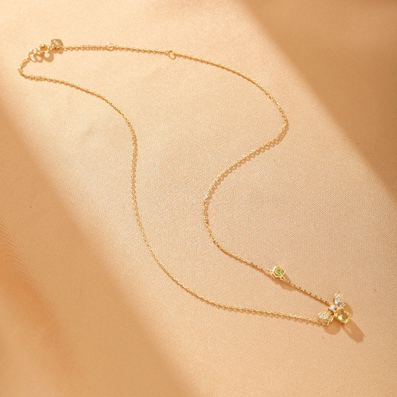 Collier Citrine et Péridot - Vol Lumineux, Argent Plaqué Or