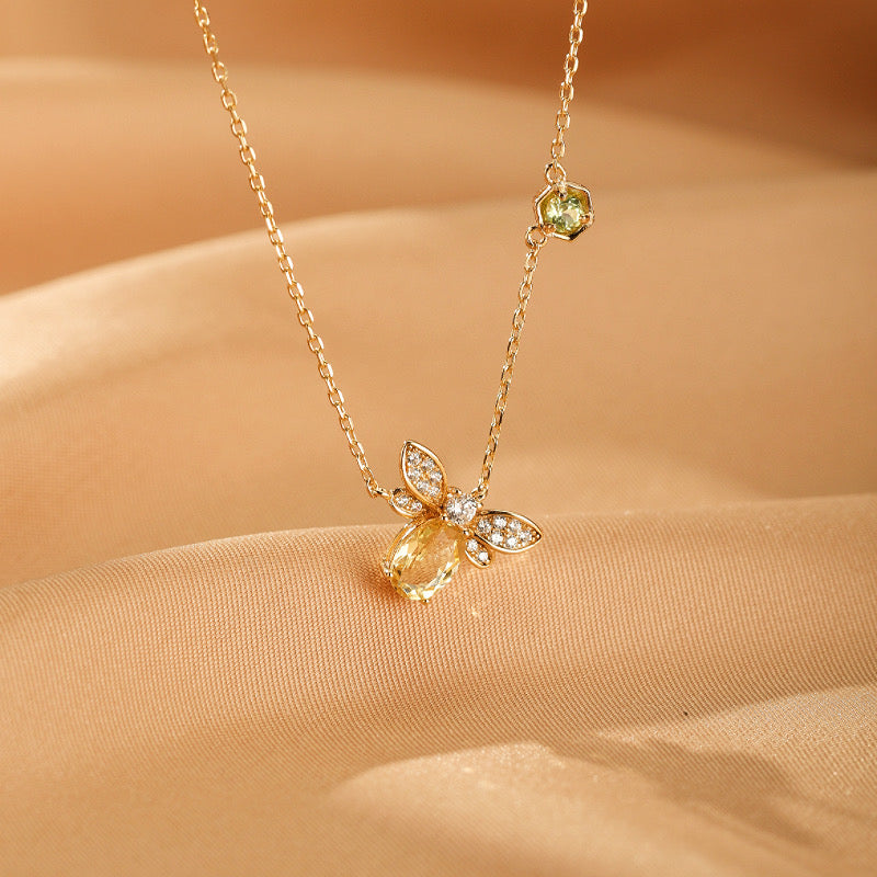 Collier Citrine et Péridot - Vol Lumineux, Argent Plaqué Or