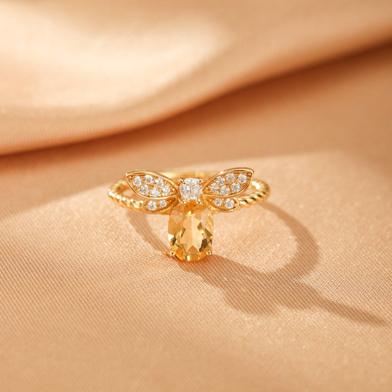 Bague Citrine - Vol Lumineux, Argent Plaqué Or 14K