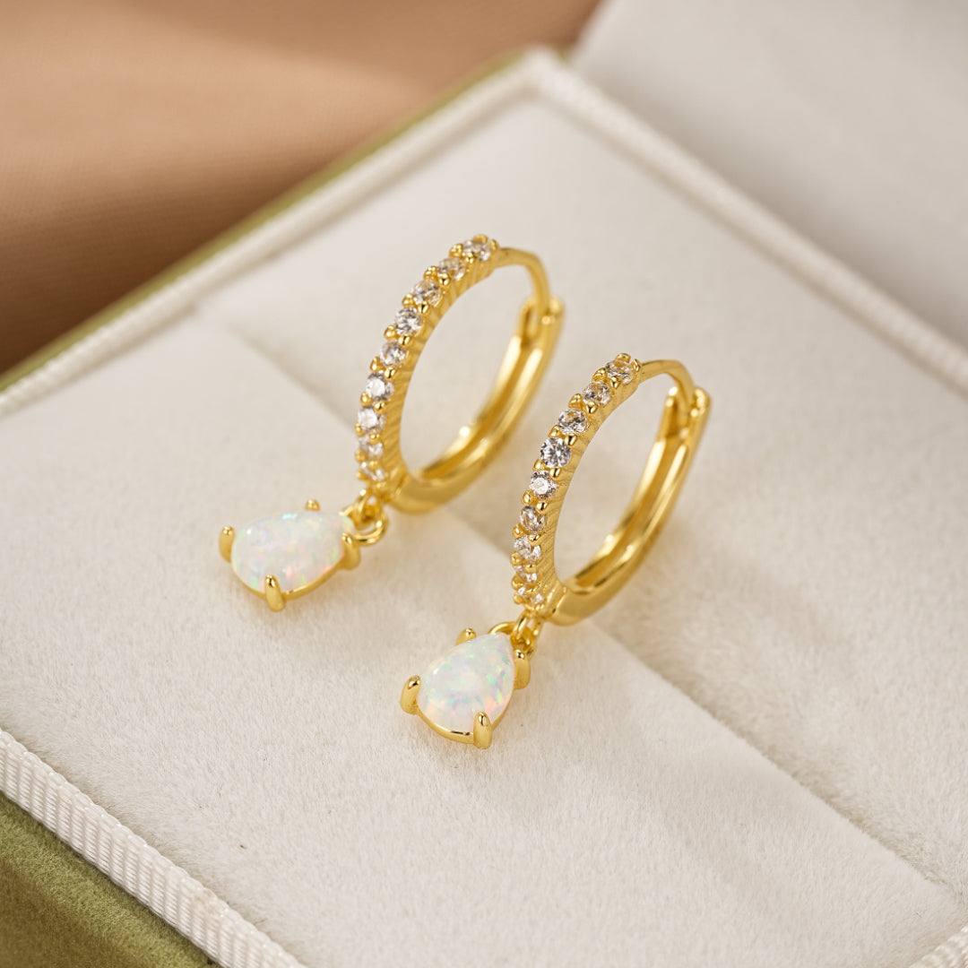 Boucles d'oreilles Opale – Goutte Solaire, Argent Plaqué Or