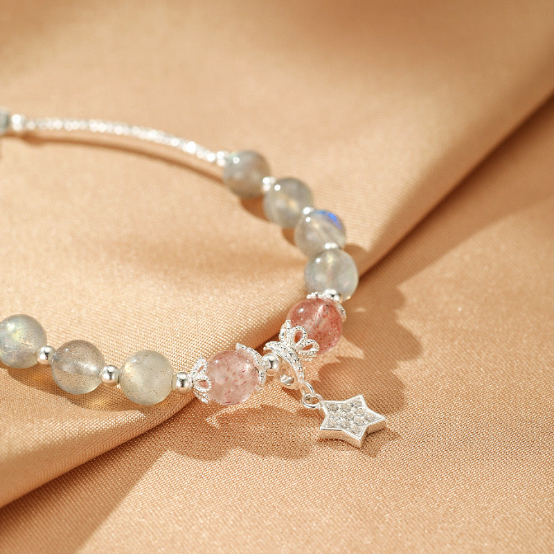 Bracelet Labradorite et Quartz Fraise – Rêve Étoilé, Argent