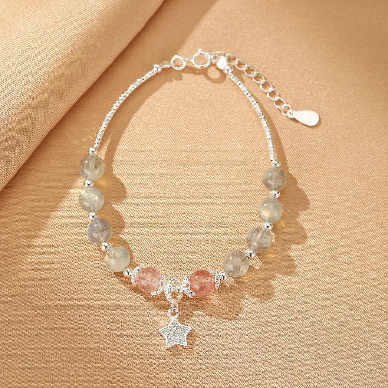 Bracelet Labradorite et Quartz Fraise – Rêve Étoilé, Argent