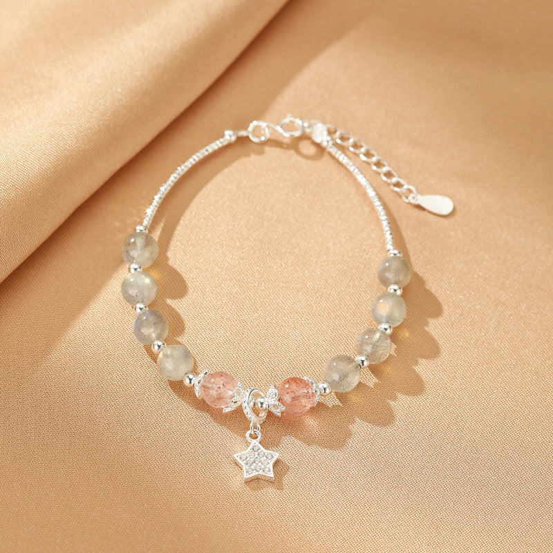 Bracelet Labradorite et Quartz Fraise – Rêve Étoilé, Argent