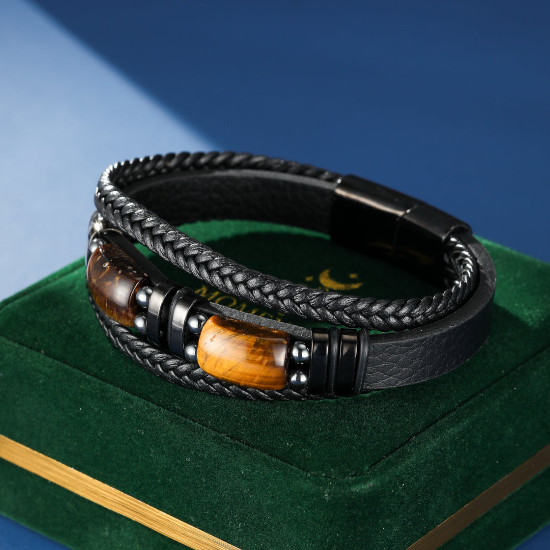 Bracelet Homme Œil de Tigre et Hématite – Fusion Guerrière