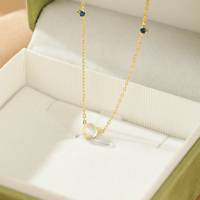 Collier Pierre de Lune – Gouttes Célestes, Argent Plaqué Or 18K