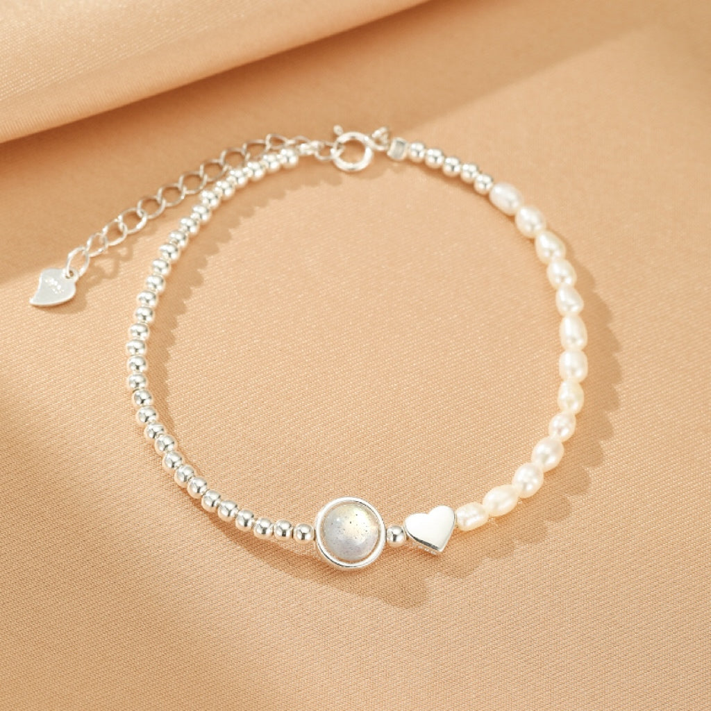 Bracelet Pierre de Lune et Perles – Lumière Nacrée, Argent 925