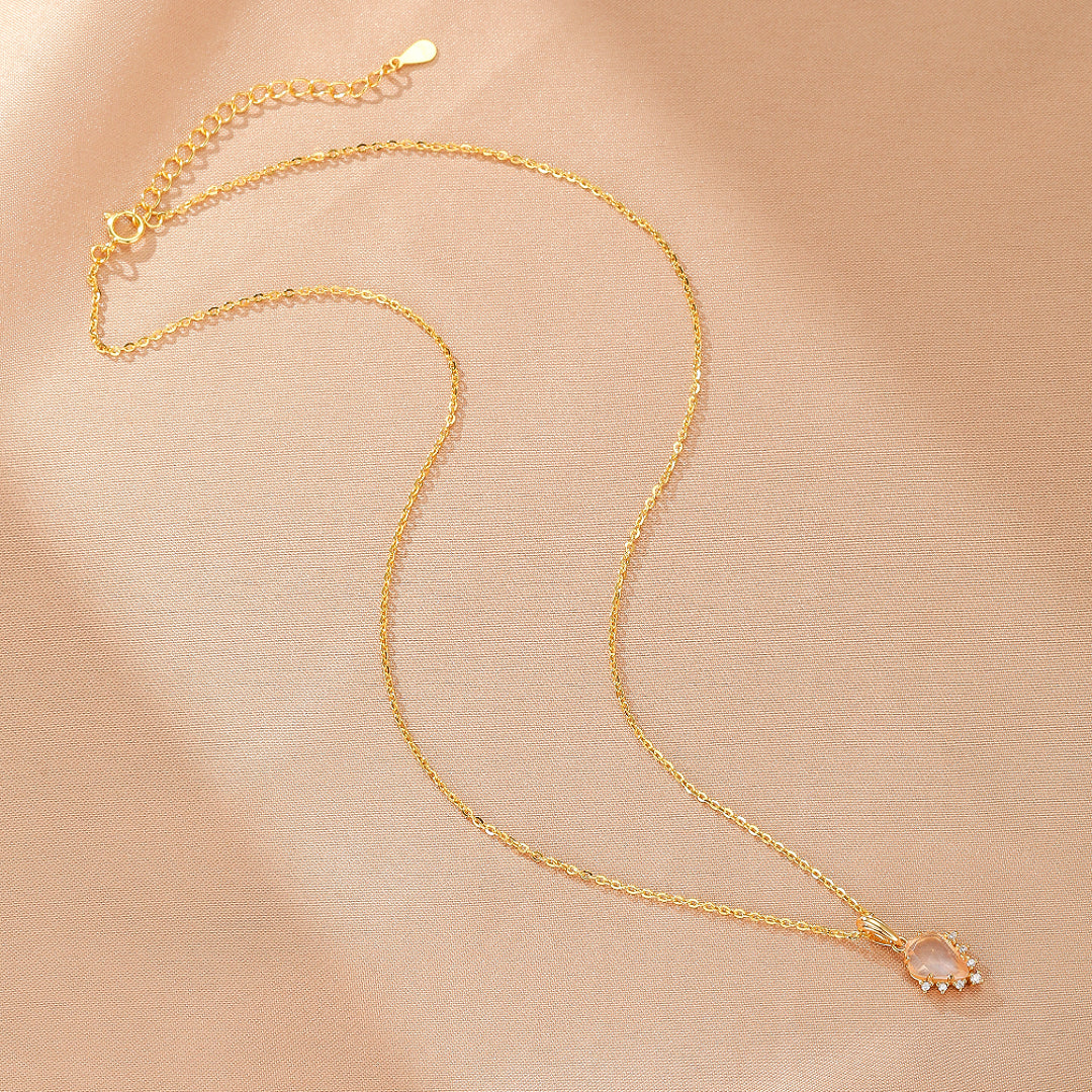 Collier Quartz Rose  Goutte toile Argent Plaqu Or 9K