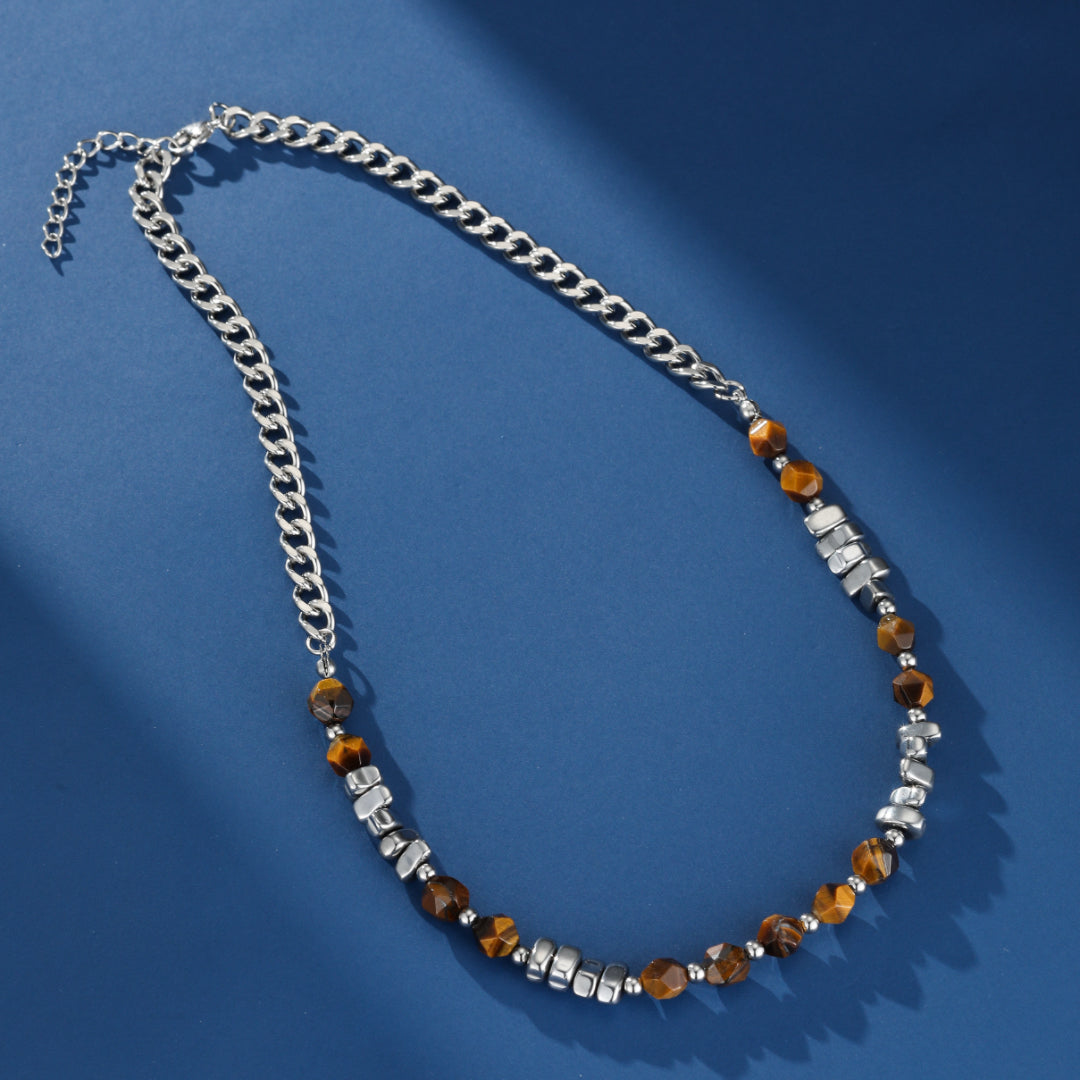 Collier Homme Hématite et Œil de Tigre – Sillage Solaire