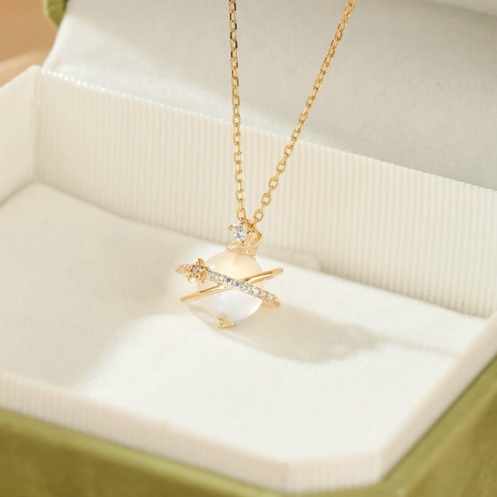 Collier Pierre de Lune – Orbite Céleste, Argent Plaqué Or