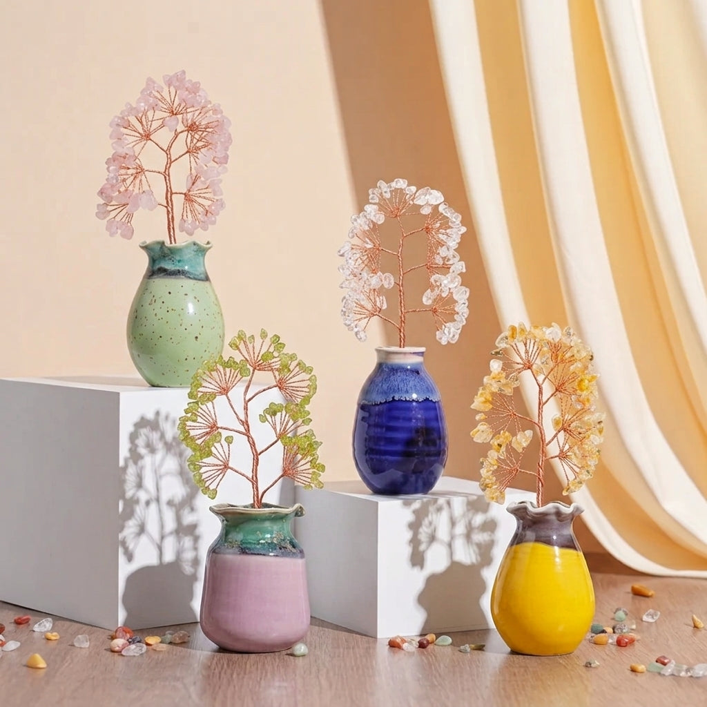 Arbre de Vie Quartz Rose, Péridot et Citrine – Racines de Paix