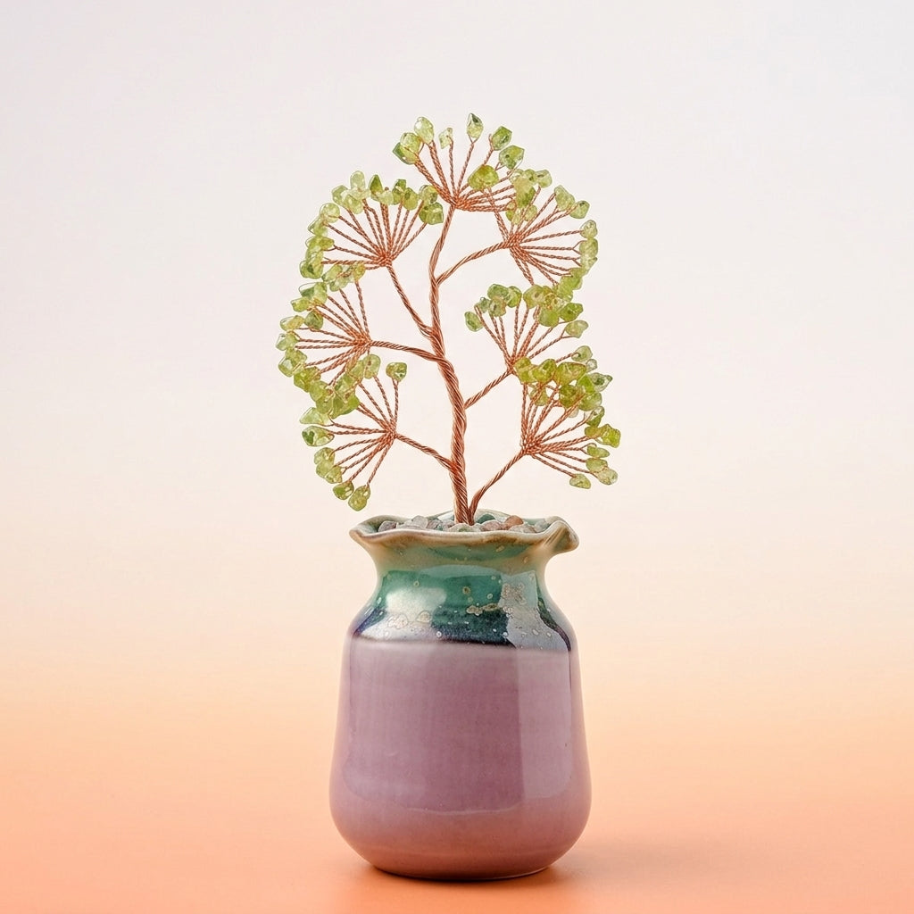Arbre de Vie Quartz Rose, Péridot et Citrine – Racines de Paix