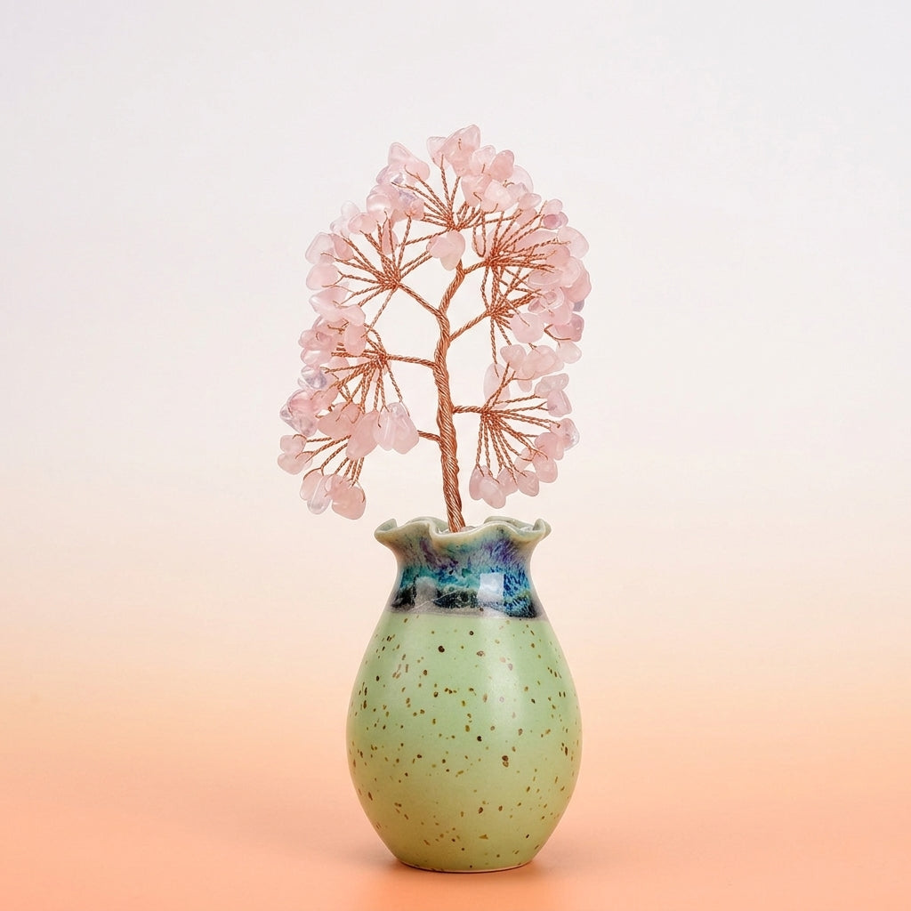 Arbre de Vie Quartz Rose, Péridot et Citrine – Racines de Paix